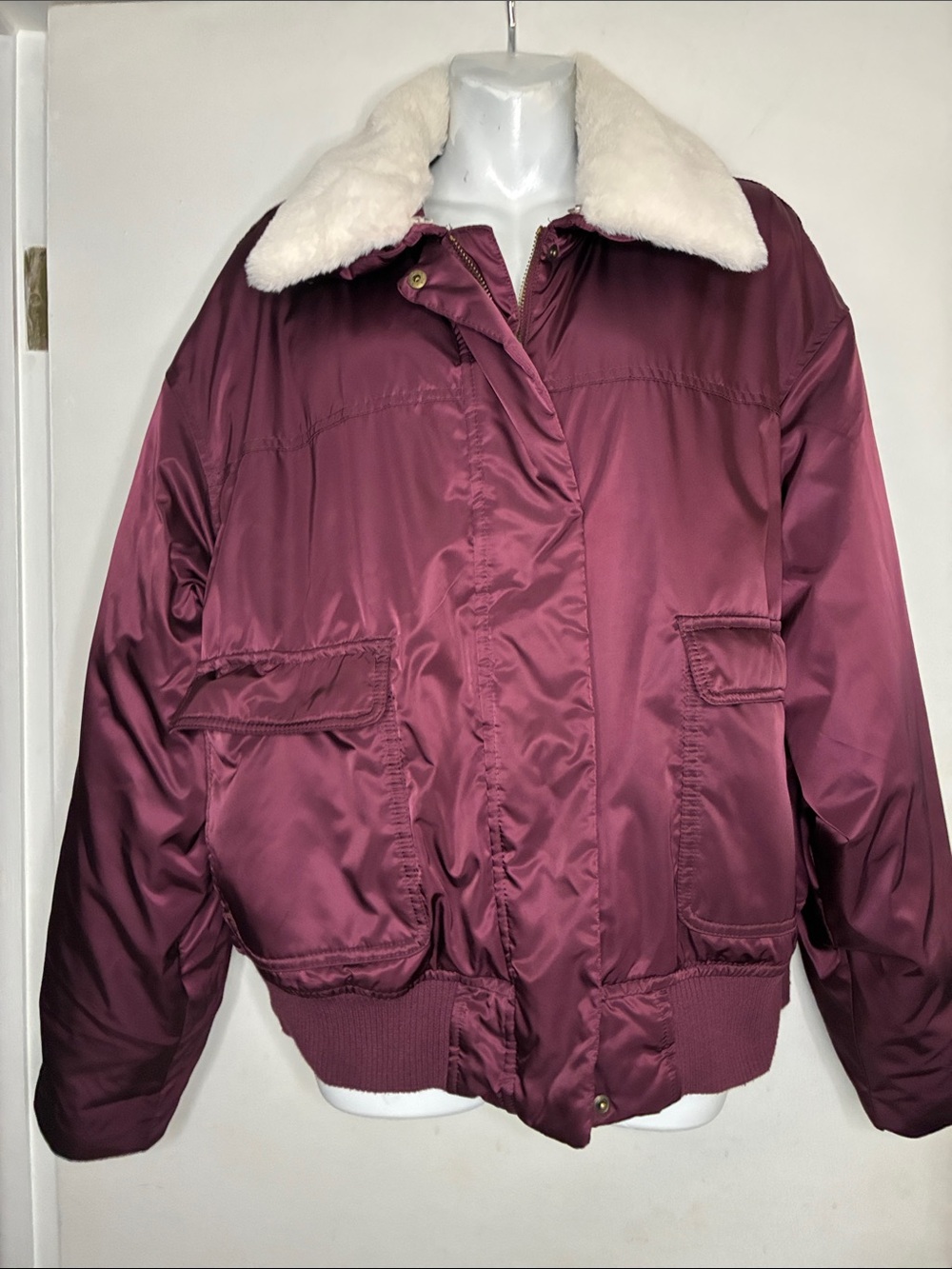 Women's Faux-Sherpa Collar Bomber Jacket - Wine Size XXL Universal Tread